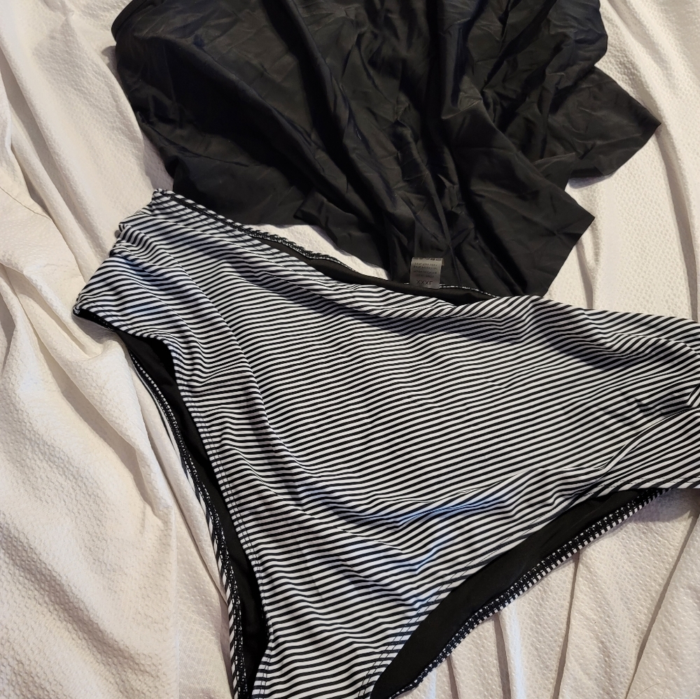 NWT PLUS SIZE FLOUNCE TOP SLIMMING RUCHED STRIPED SWIM SUIT BATHING 3X XXXL - Picture 10 of 13
